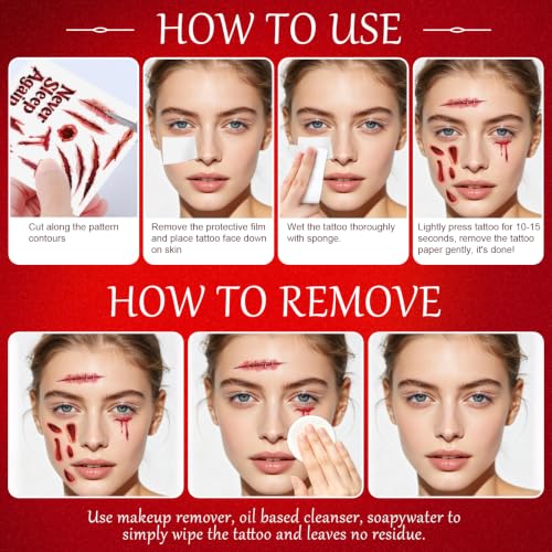Halloween Fake Blood & Face Scars Makeup Kit with Temporary Tattoos for Adults