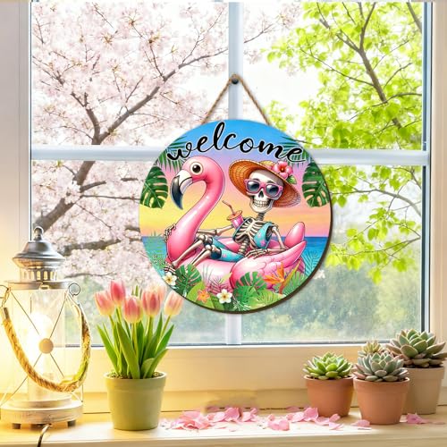 Summerween Wooden Wreath for Front Door Halloween Summer Decor 12x12 Inches