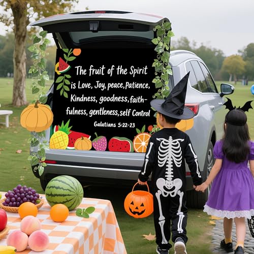 Religious Trunk or Treat Decorations Kit with Bible Verse Banner, Faux Branches & Pumpkins