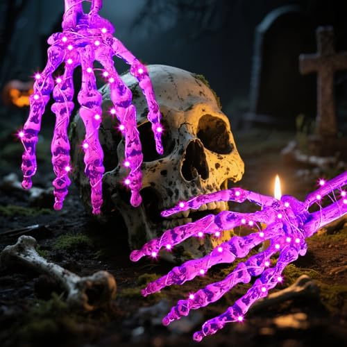 Purple Solar Skeleton Hand Lights 2 Pack - Halloween Yard Stakes