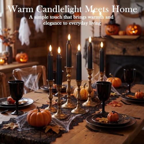 Black 6-Inch Flameless Taper Candles with Remote & Timer - Real Wax
