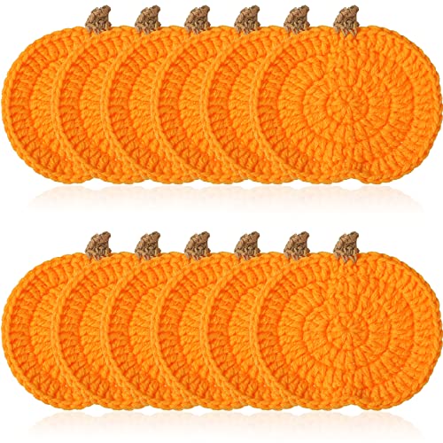 Irenare 12 Pack Fall Crochet Pumpkin Coasters Halloween Thanksgiving Decor