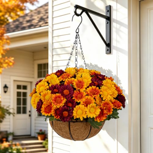 8-Inch Autumn Hanging Basket with Burgundy, Orange & Yellow Daisies - Fall Decor