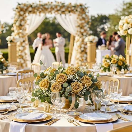 Gold Artificial Roses - 104PCS Fake Rose Flowers for Home Decor & Events