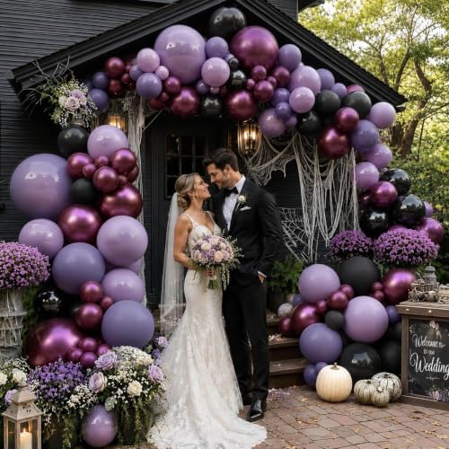 Purple Black Balloon Arch Garland Kit - Double Stuffed Latex 102PCS Gothic Party Decor