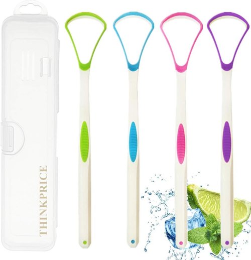 Skiennix Tongue Scraper - 100% BPA Free Oral Care Tool with Travel Case | 4 Pack for Adults & Kids