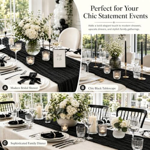 Black Cheesecloth Table Runner 17 x 108 Inches - 24 Pack - Gauze Fabric for Events & Decor