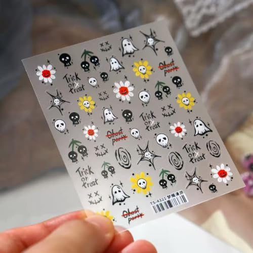 Halloween Nail Stickers for Nail Art Ghosts Pumpkins Skull Bat Decals - Decals-c / 1