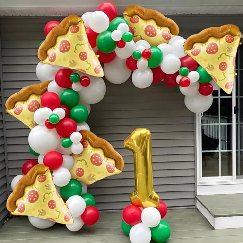 Giant Pizza Foil Balloons Set - 6 Realistic Pepperoni Pizza Party Decorations - Brown Variation