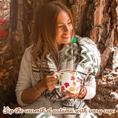 Fall Maple Leaf Ceramic Coffee Mug Set - 11 oz Tea Cups, Pack of 2