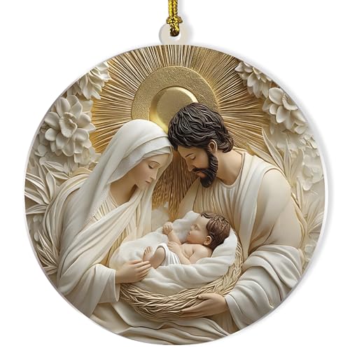 Nativity Holy Family 3D Acrylic Christmas Tree Ornament - Religious Holiday Keepsake
