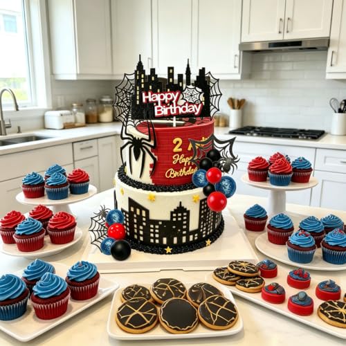 Spider Cake Topper - Superhero Theme Birthday Cake Decor - White