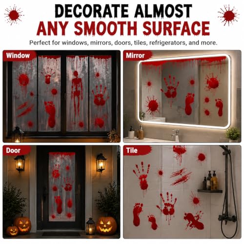 Halloween Bloody Handprint Window Clings - 9 Sheets Spooky Party Decor
