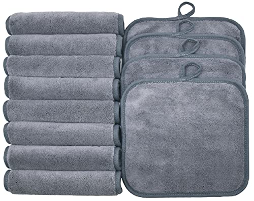 Reusable Microfiber Makeup Remover Cloths - 12 Pack Gray 8x8 Inch - Gentle Face Pads