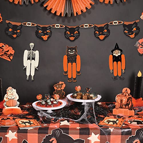 Vintage Halloween Black Cat Banners - 2 Pack, 4 Feet Long, Made in USA