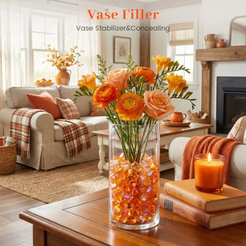 Orange Iridescent Fake Ice Rocks - 180 pcs Acrylic Crystal Decor