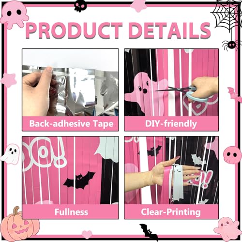 Pink Ghost Halloween Backdrop - 2 Pack, 3.3x8.2ft Party Decorations for Baby Showers & Birthday