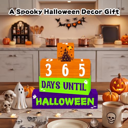 Purple Halloween Countdown Wooden Table Decor - 7 Pcs Farmhouse Holiday Decorations