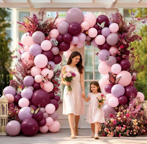 Dusty Purple Pink Balloon Arch Kit Double Stuffed Pastel Pink Lavender for Birthday Bridal Baby Shower Halloween Decor - Variation of Dusty Purple Pink