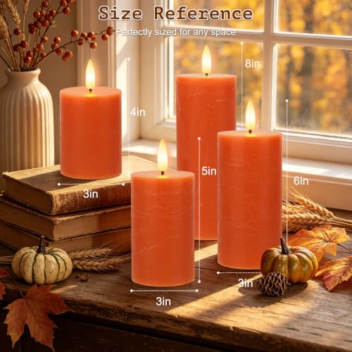 Orange Flameless Pillar Candles with Remote Control - Fall Decor for Home, Halloween & Thanksgiving