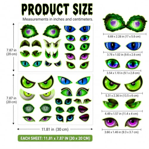 Glow in The Dark Halloween Decorations with Creepy Eye Stickers Set