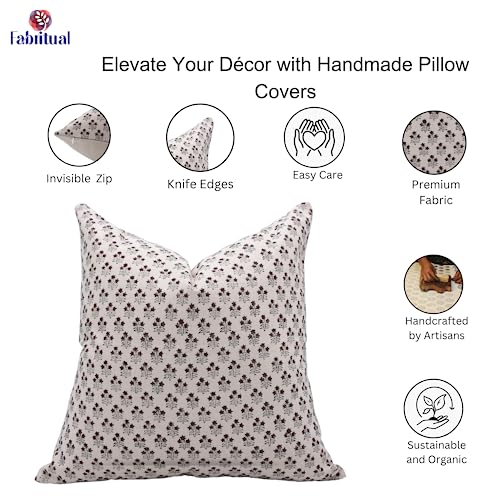 14x14 Inch Block Print Cotton Pillow Cover with Zipper - White & Rust Variations