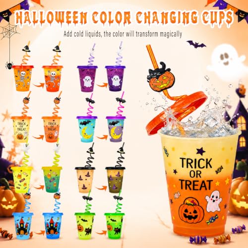 24 Pack Color Changing Halloween Cups with Lids & Straws - Kids & Adults, 16 oz