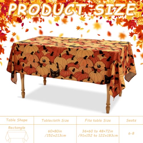 Irenare Pumpkin Black Cat Fall Tablecloth - 60 x 84 Inch Seasonal Decor