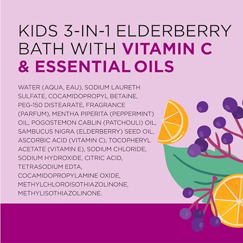 Dr Teal's Kids 3-in-1 Bubble Bath, Body Wash & Shampoo, Boost & Renew Elderberry with Vitamin C, 20 fl oz. (Pack of 3)