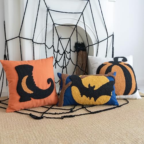 Halloween Bat Moon Tufted Throw Pillow Cover - 20x12 Inch Gothic Decorative Pillow, Pack of 1