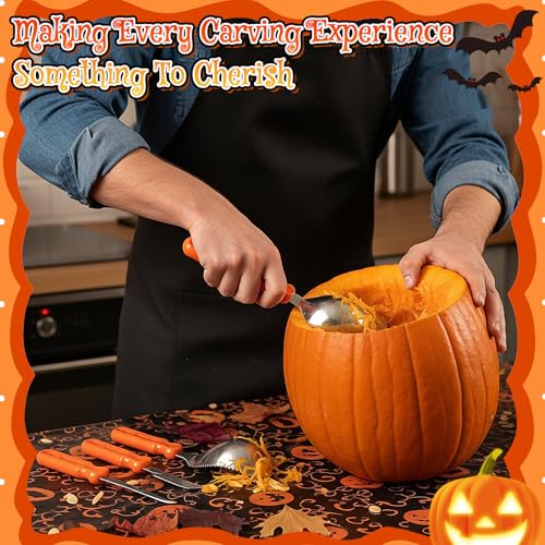 Halloween Pumpkin Carving Kit with 6 Tools, 6 Aprons, 6 Ribbons, 2 Tablecloths - Orange / 20