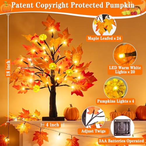 Prelit Fall Maple Tree with Pumpkin Lights - 1ft 6in Indoor Decor