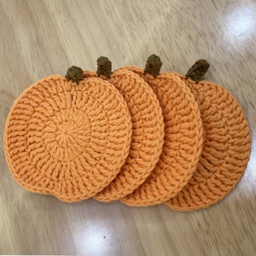 Crochet Pumpkin Coasters for Drinks - Handmade Knitted Mug Mat - Fall Housewarming Gift - Pumpkin
