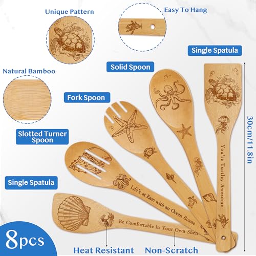 Ocean Bamboo Kitchen Utensil Set with Apron Oven Mitt & Potholder - Coastal Decor