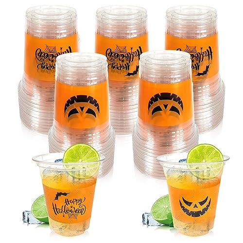 Halloween Party Cups - 50 Clear 12oz Plastic Disposable & Reusable Drinkware