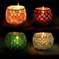 Multicolor Candle Holder Tea Light Votive Decor - 4 Pack Small Campfire Style with Mosaic Design