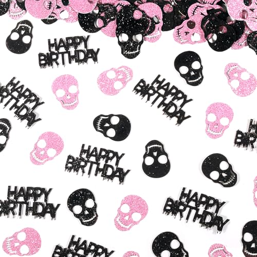 Halloween Gothic Skull Confetti Set - Black & Pink Glitter Birthday Decor - Variation: Black Pink