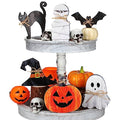 Halloween Tiered Tray Decor Set - Pumpkin Ghost Cat Mummy Witch - 6 Pieces