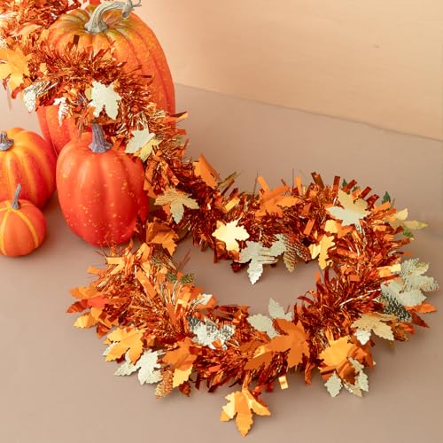 33Ft Autumn Thanksgiving Gold Maple Leaf Tinsel Garland Decoration
