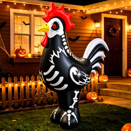 6.4FT Inflatable Skeleton Rooster Halloween Yard Decoration with LED Lights