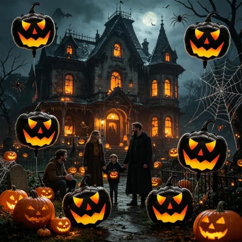 Black Pumpkin Balloons Set - Halloween Foil Balloons for Party Decoration