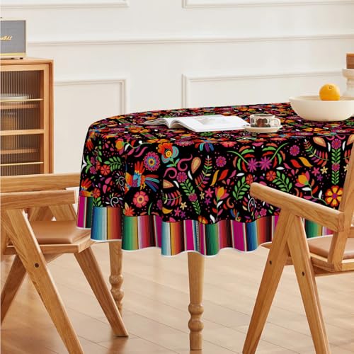 Halloween Cinco De Los Muertos Tablecloth 60x84 Inch Oval Black Stripes Seasonal Table Cover