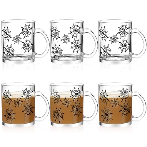 Halloween Spider Web Coffee Mug Set - 6 Pack 12 oz Glass Cups Bulk Gift