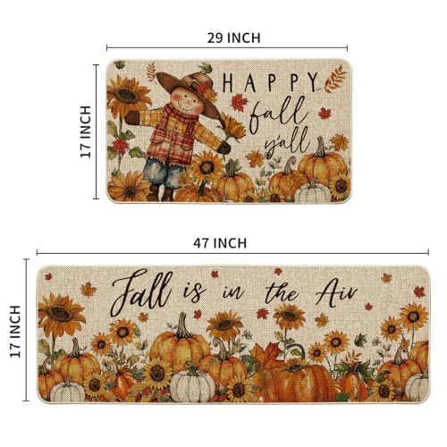 Fall Kitchen Mats Set of 2 Non-Slip Decor Mats for Entryway and Floor Protection
