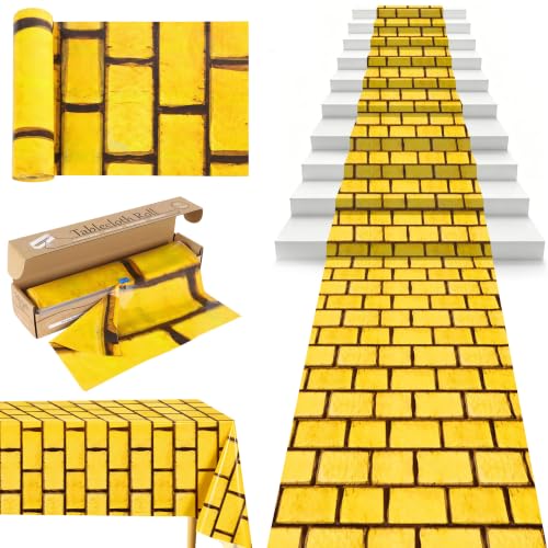 Yellow Brick Tablecloth Roll 100FT x 54IN Halloween Party Cover with Cutter