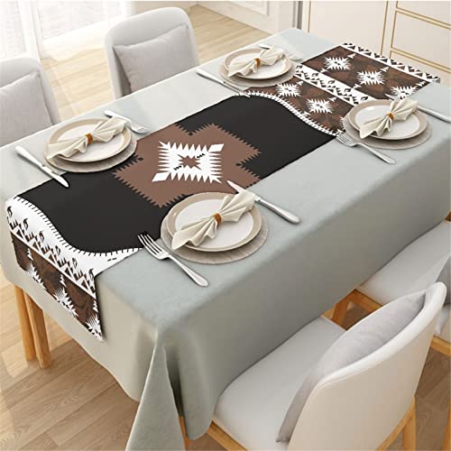 Aztec Antique Print Table Runner - Bronze 12x72 Inch Native Indian Decor