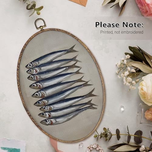 Coastal Sardine Fish Wall Art Decor - Retro Nautical Canvas Artwork, 8.6x11.4 Inch