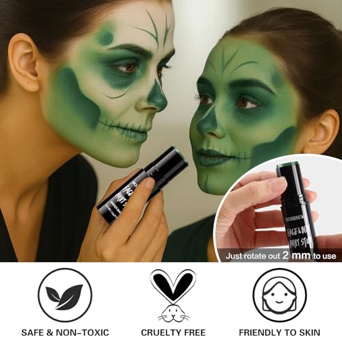 BOBISUKA Green Face Paint Stick - Full Coverage Washable SFX Makeup for Halloween & Cosplay