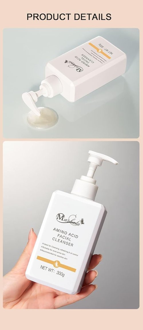 Mashata Amino Acid Facial Cleanser - 10.14oz Gentle Foaming Wash for Oily & Acne-Prone Skin | Hydrating Vegan Formula