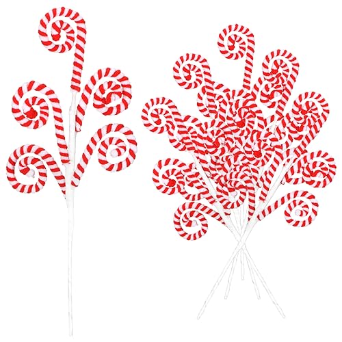 Candy Cane Christmas Tree Picks - Red & White 16-Inch Set of 12 - Holiday Decor